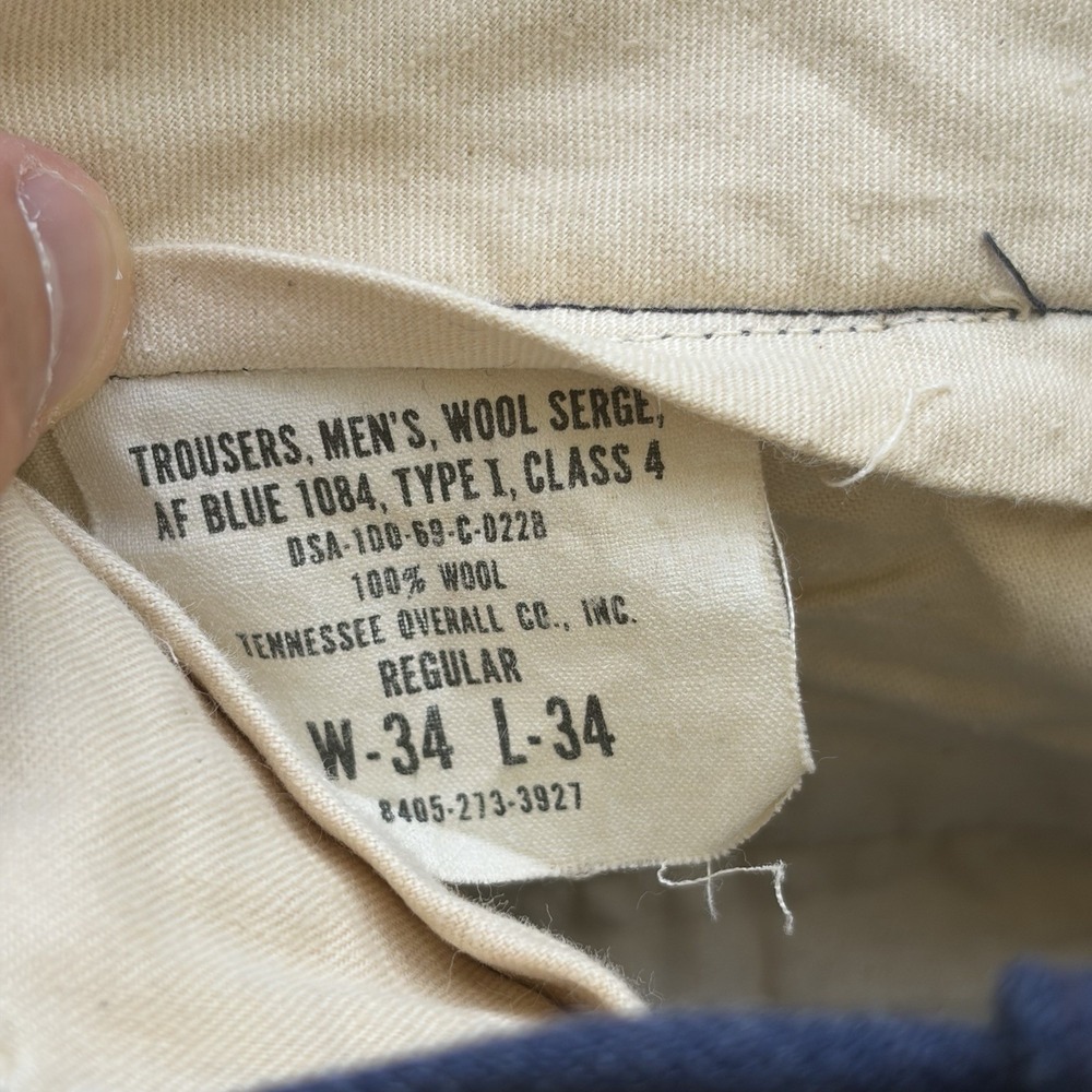 Vtg Military Pants Men 34x34 (Fits 32x28) Blue Wool Serge Air Force Trousers 60s - Picture 5 of 11